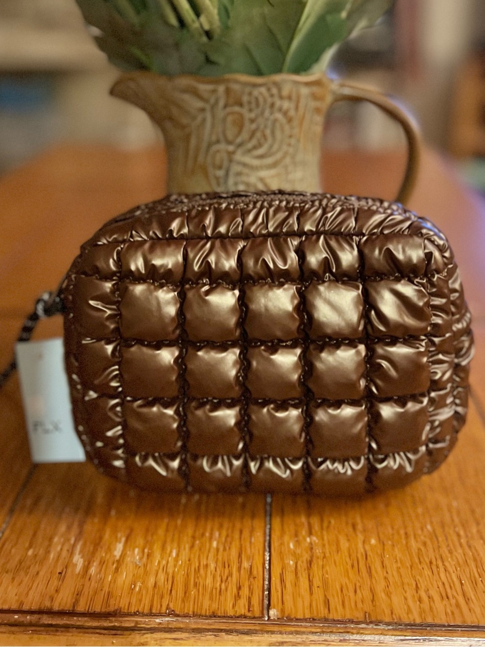 NWT FLX Quilted Wristlet Pouch in Brown Metallic